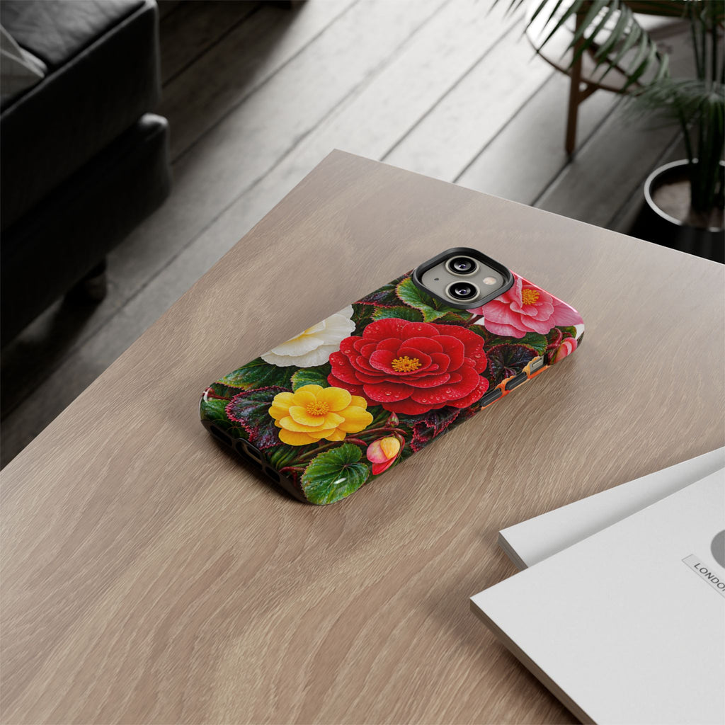 Floral Begonia Phone Case — Vibrant Red, Pink & Yellow Blossom Protective Cover