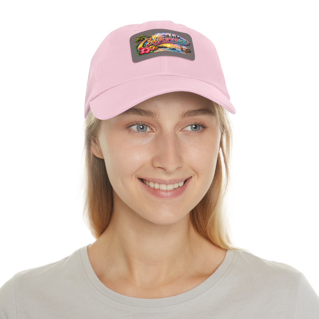 California Beach Patch Dad Hat | Leather Rectangle Patch