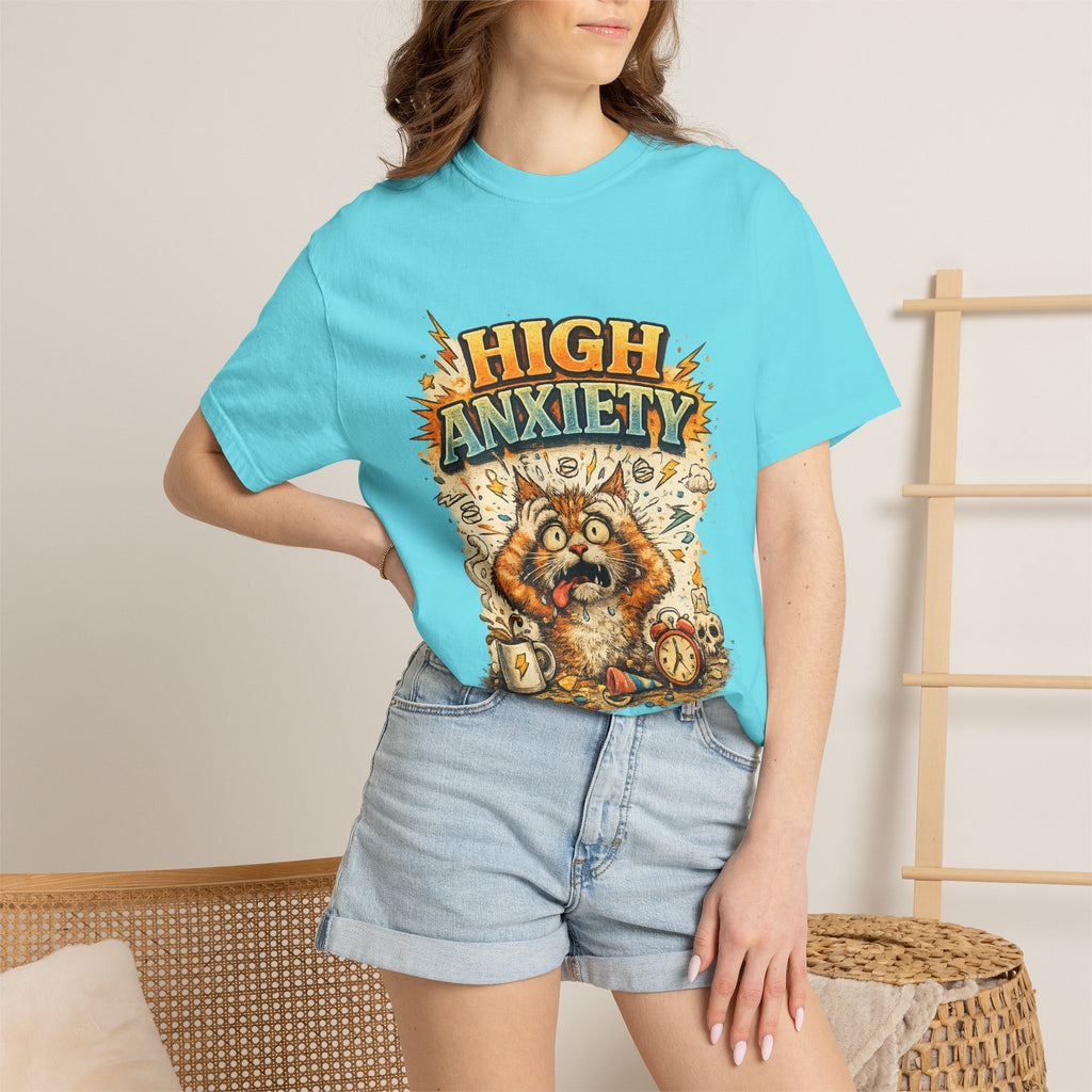 High Anxiety Cat Illustration T-shirt | Nervous Kitty Graphic Tee