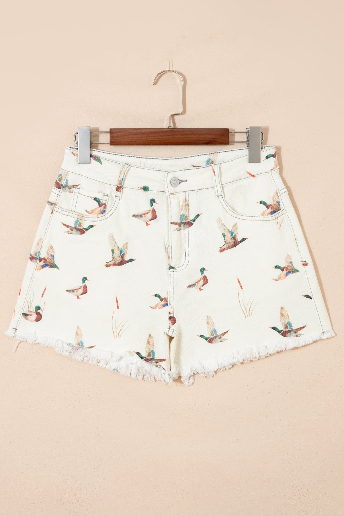 Mallard Duck Denim High Waist Frayed Shorts