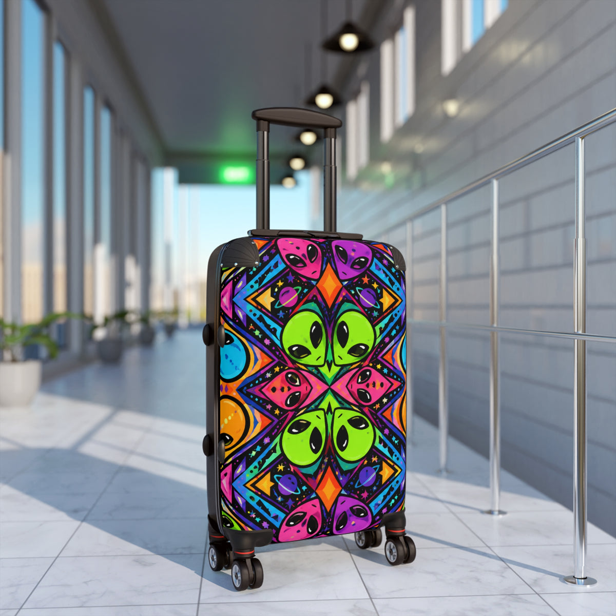 Psychedelic Alien Pattern Suitcase — Colorful Travel Carry-On