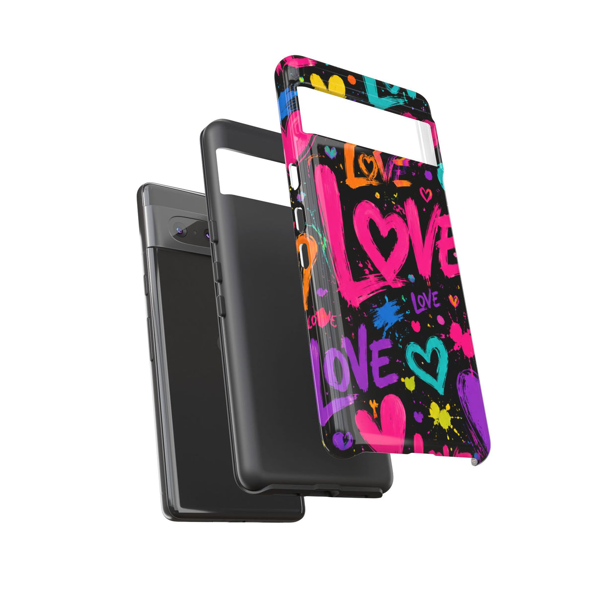 Phone Case — Neon Graffiti "Love" Hearts Protective Tough Case