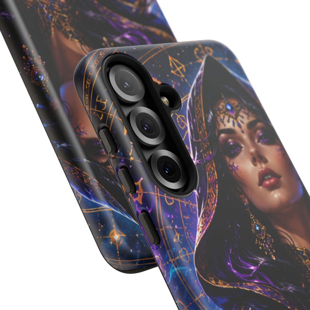 Phone Case — Mystical Sorceress Art Protective Tough Case (Astrology, Purple Hooded Witch)