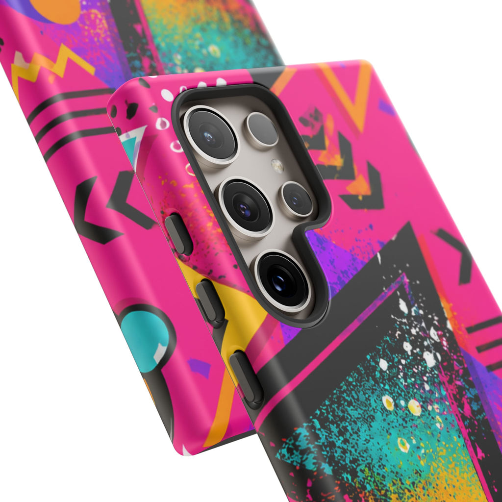 Retro 80s Geometric Phone Case — Neon Triangle Tough Case