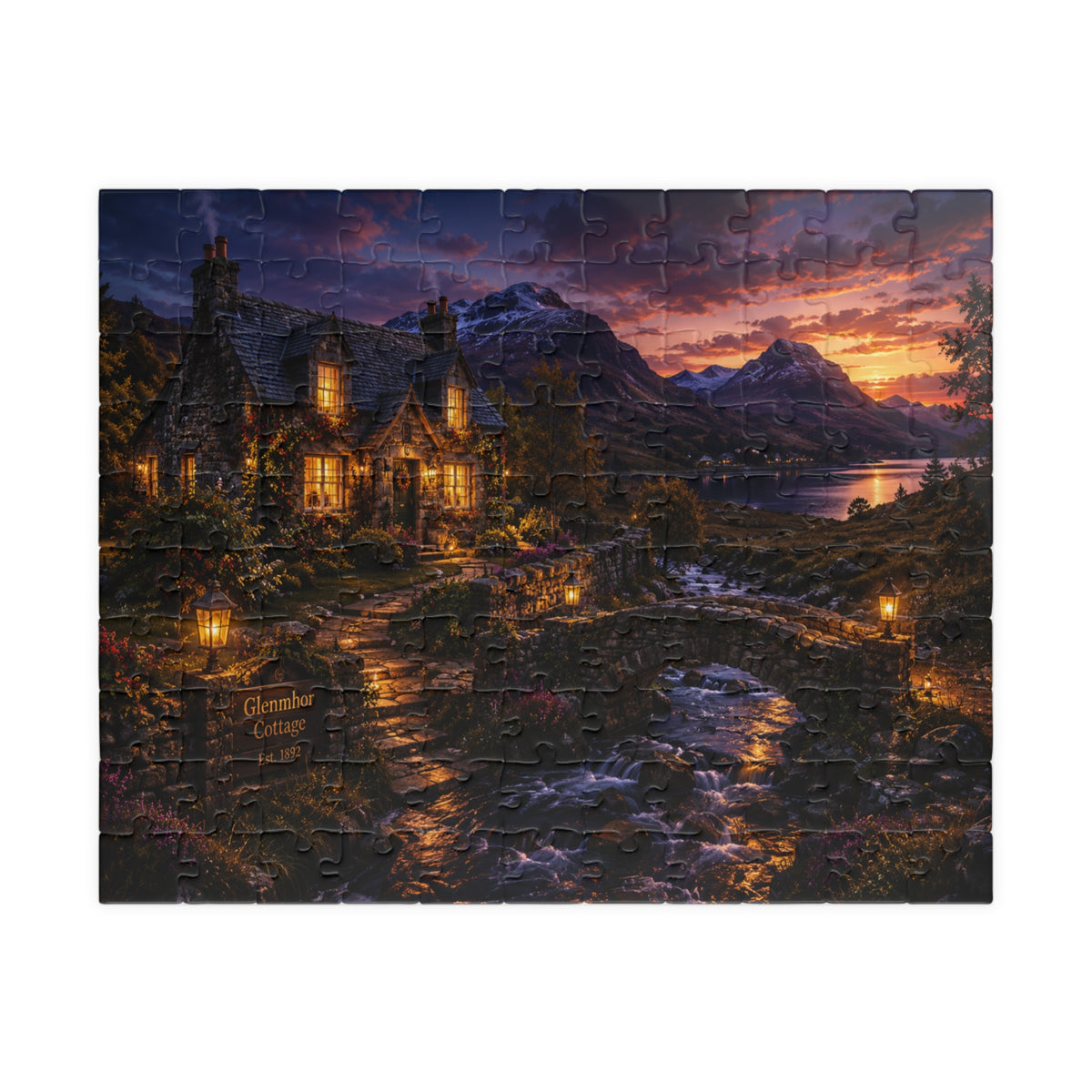 Twilight Lakeside Cottage Puzzle — Scenic 110/252/520/1014-Piece Jigsaw