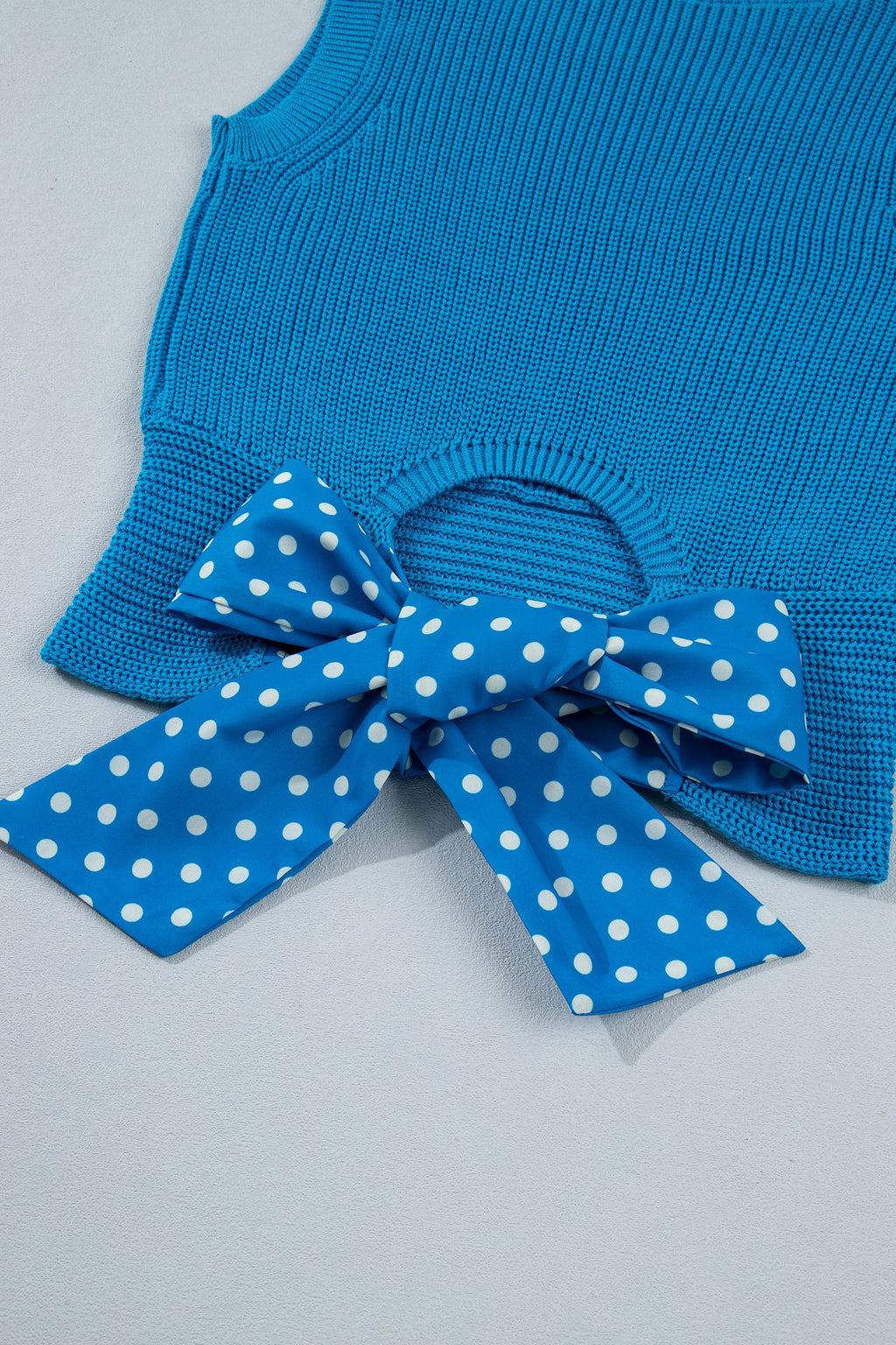 Polka Dot Bow Tie Back Cropped Sweater Tank