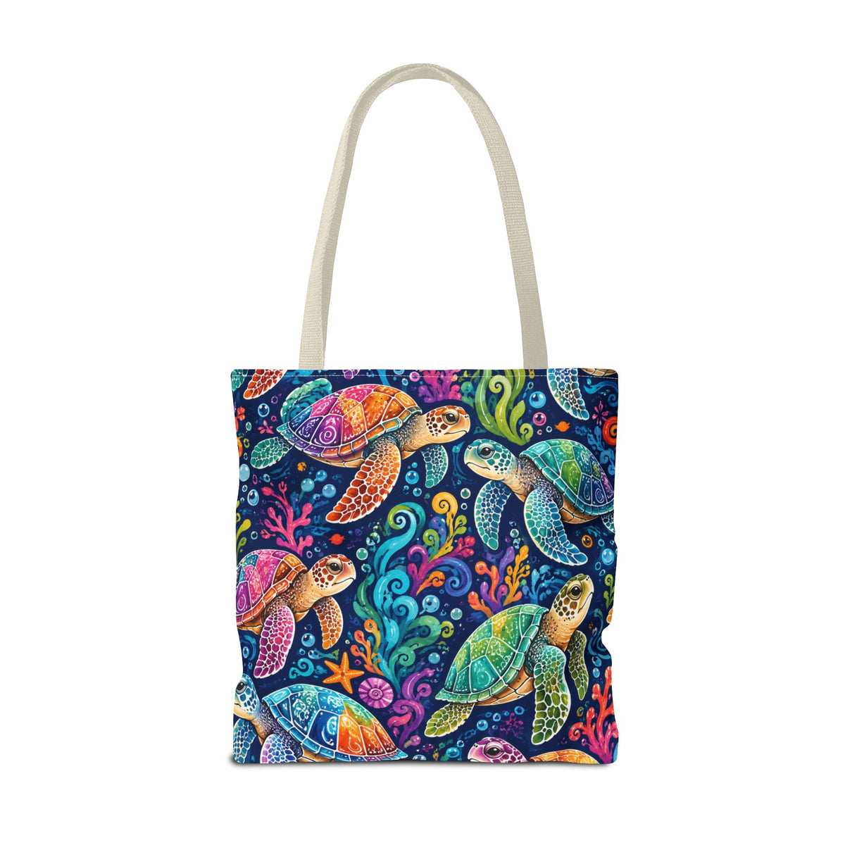 Colorful Sea Turtles Tote Bag — Vibrant Ocean Art Beach Tote