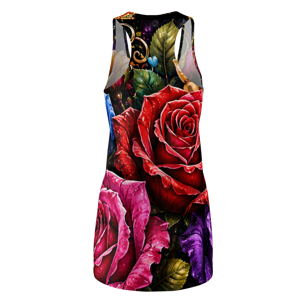 Vibrant Rose Garden Racerback Dress | Floral All-Over Print