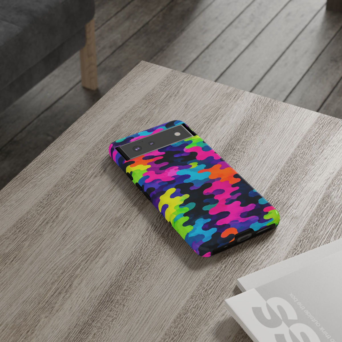 Neon Camo Tough Phone Case — Bright Rainbow Protective iPhone Cover