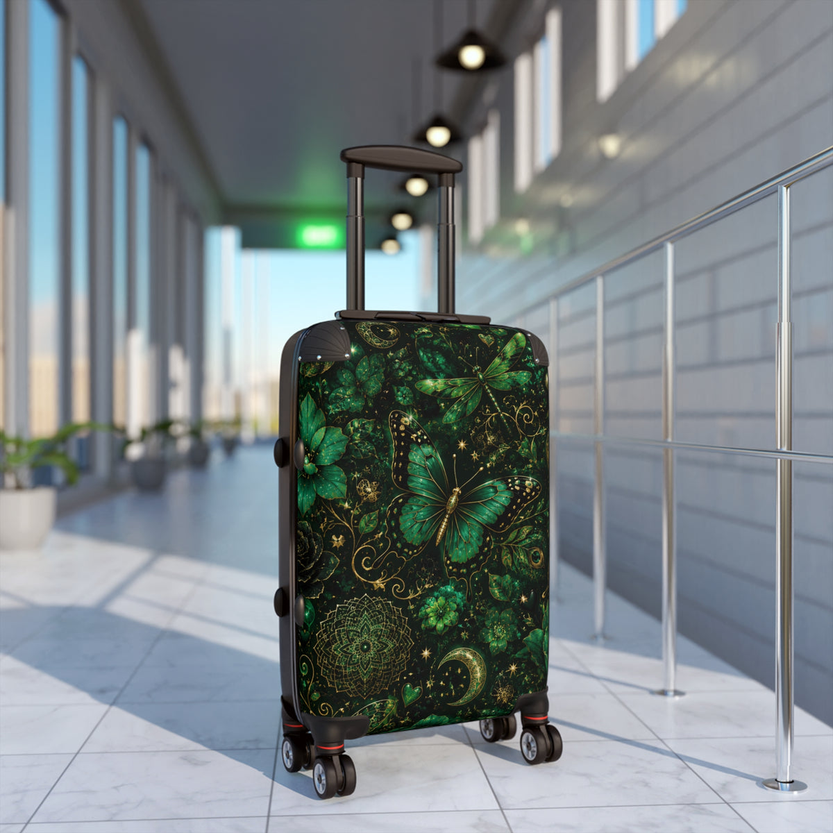 Emerald Butterfly Suitcase — Green Mandala Travel Luggage