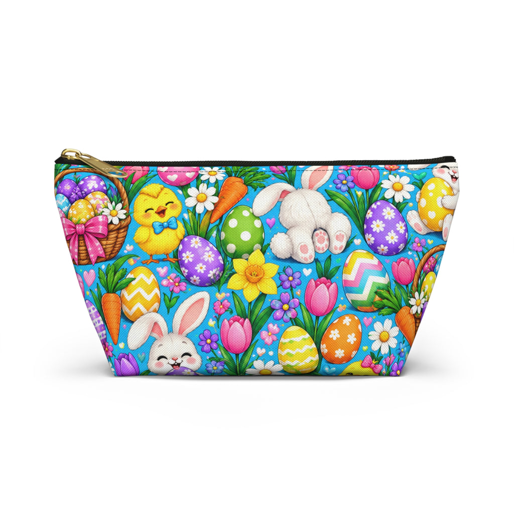 Easter Bunny & Eggs Accessory Pouch — Cute Spring T-Bottom Makeup Bag