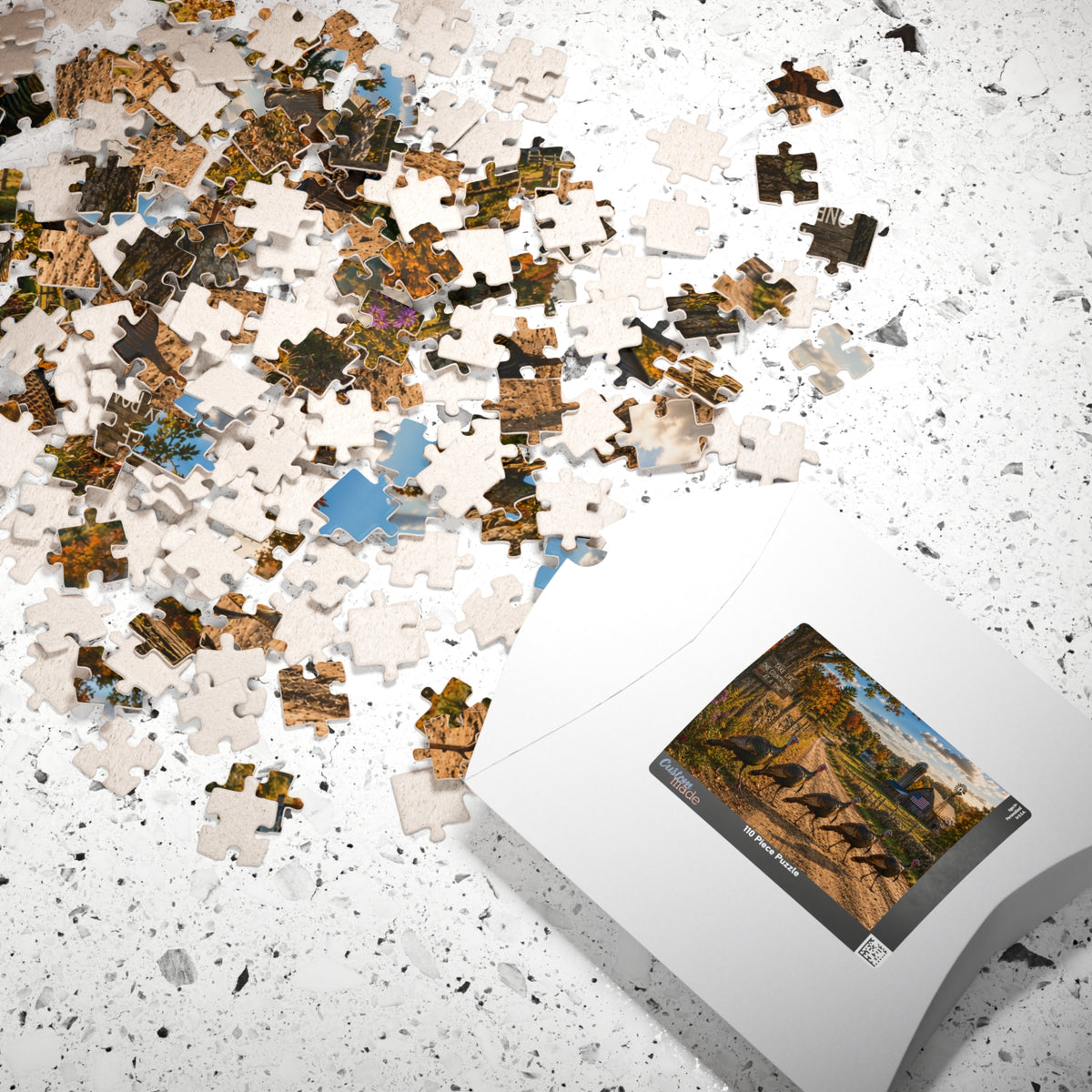 Country Road Turkeys Jigsaw Puzzle — Rustic Farmhouse Scene (110/252/520/1014 pcs)