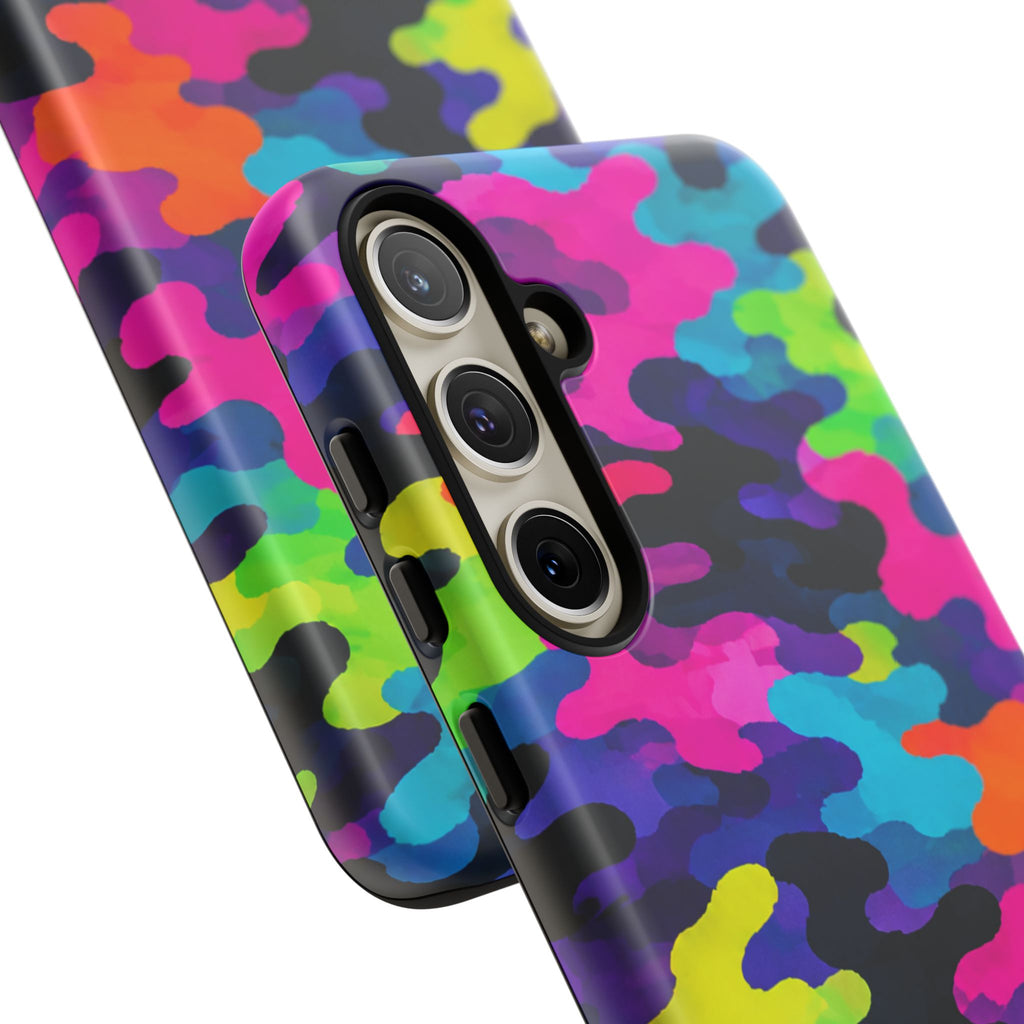Neon Camo Tough Phone Case — Bright Rainbow Protective iPhone Cover
