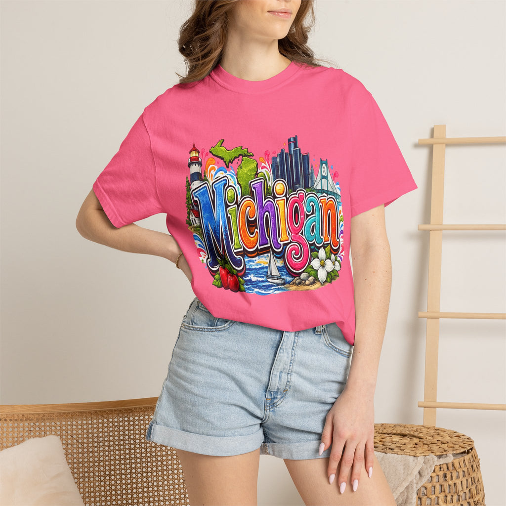 Michigan State Scene T-Shirt | Lighthouse, Skyline, Great Lakes