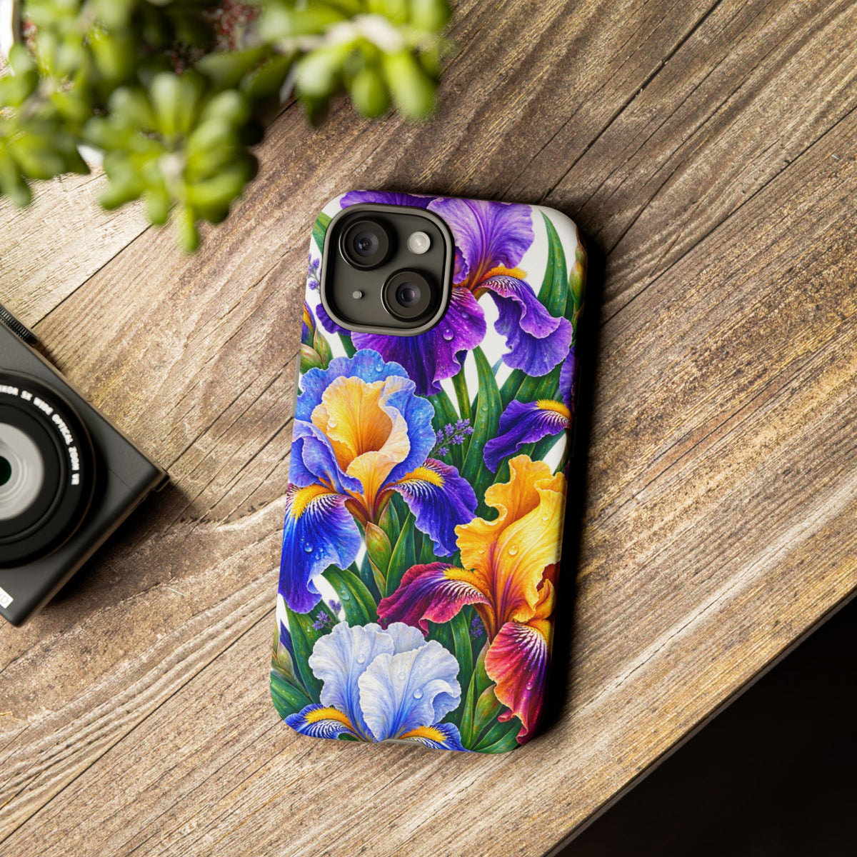 Floral Iris Tough Phone Case — Colorful Watercolor Iris Protective Cover