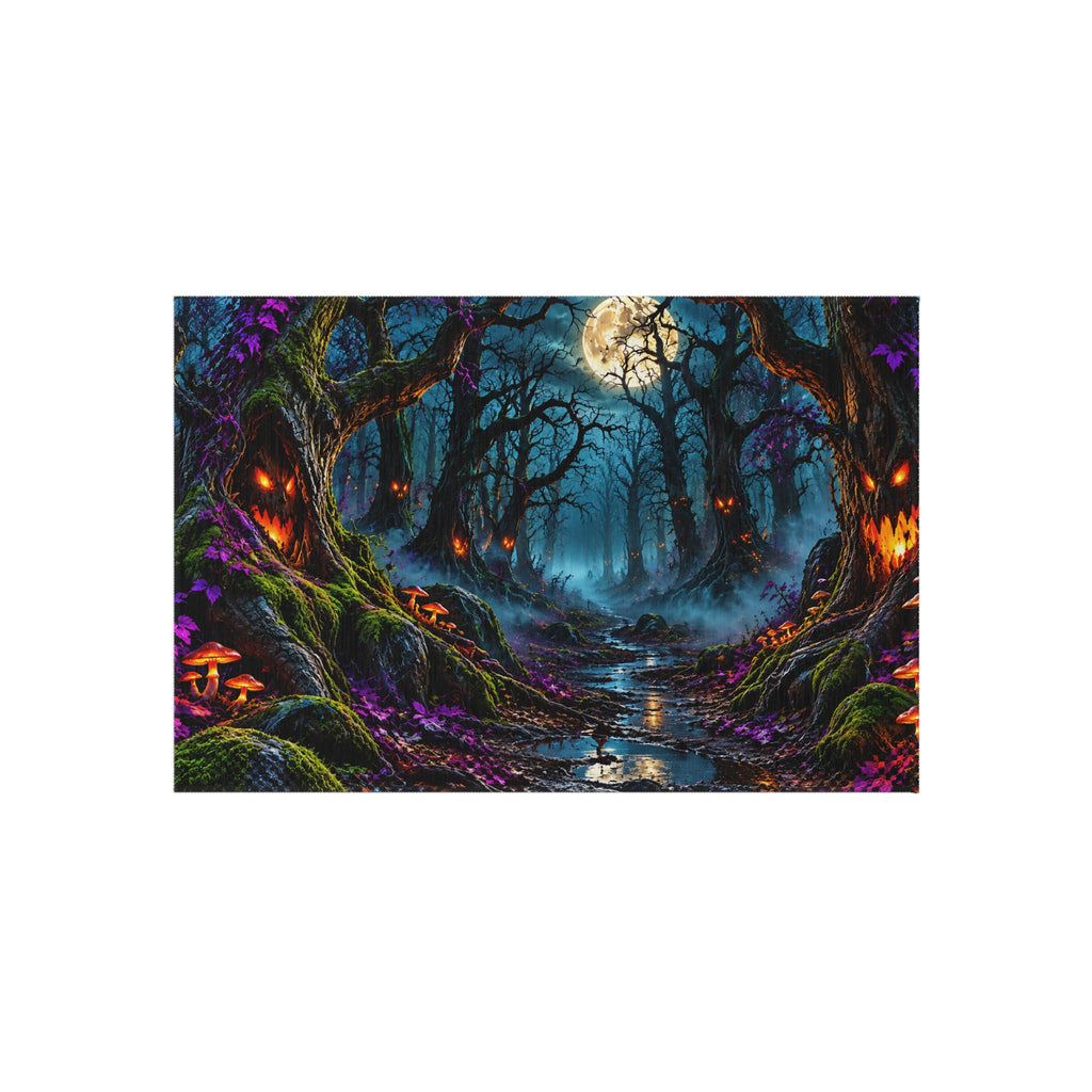 Spooky Moonlit Forest Outdoor Rug — Haunted Halloween Porch Mat