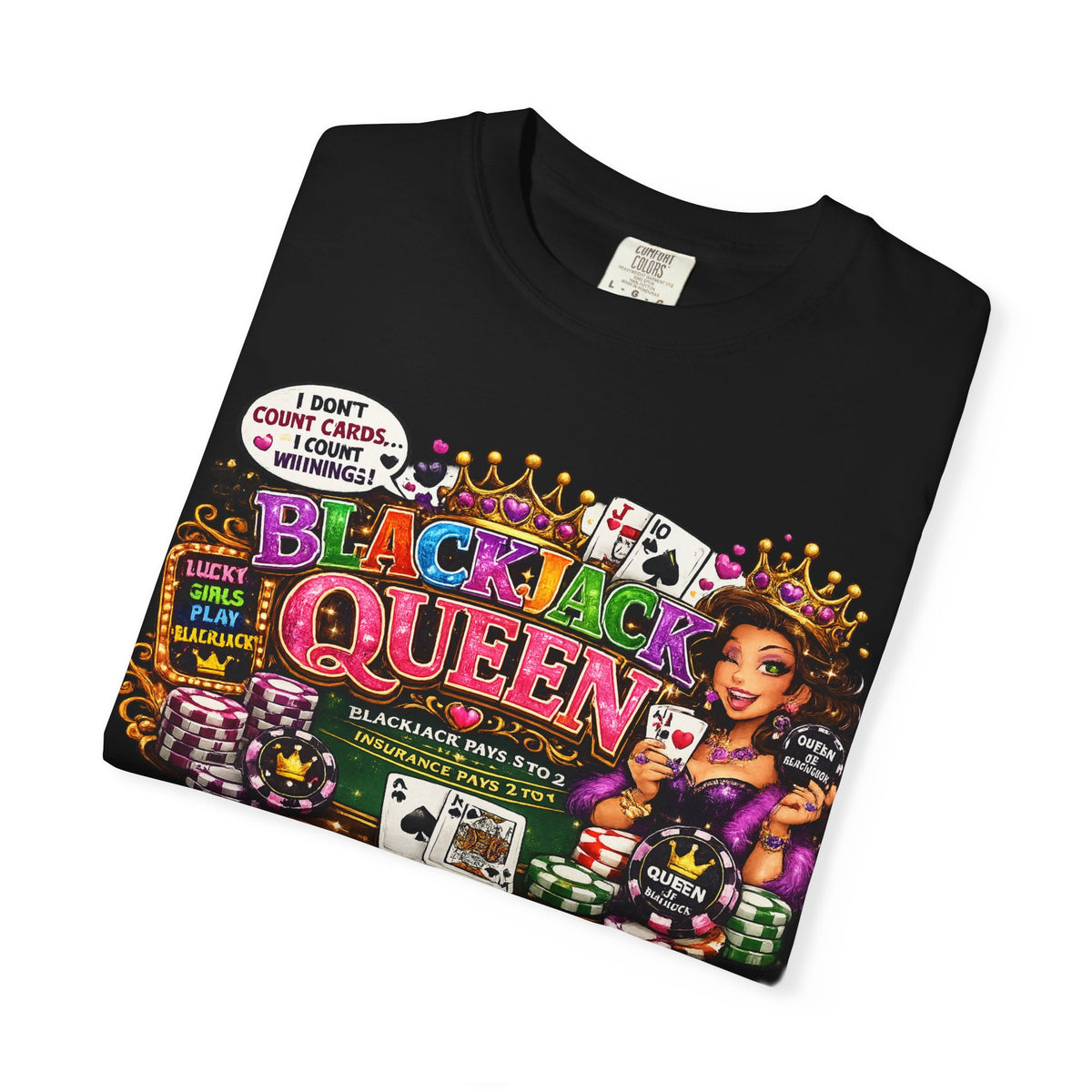 Blackjack Queen T-shirt | Casino Card Dealer Illustration