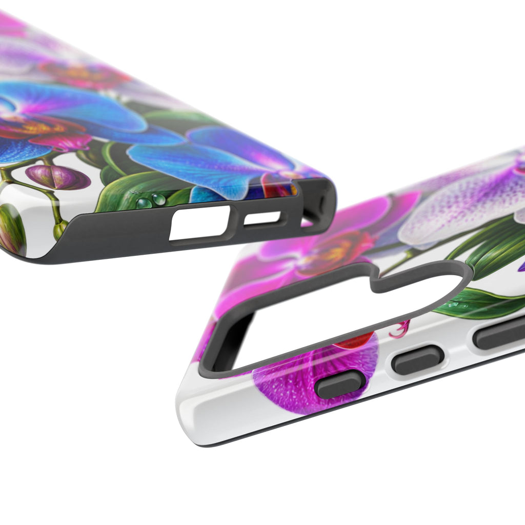 Orchid Floral Tough Phone Case – Vibrant Blue & Pink Orchid Protective Cover