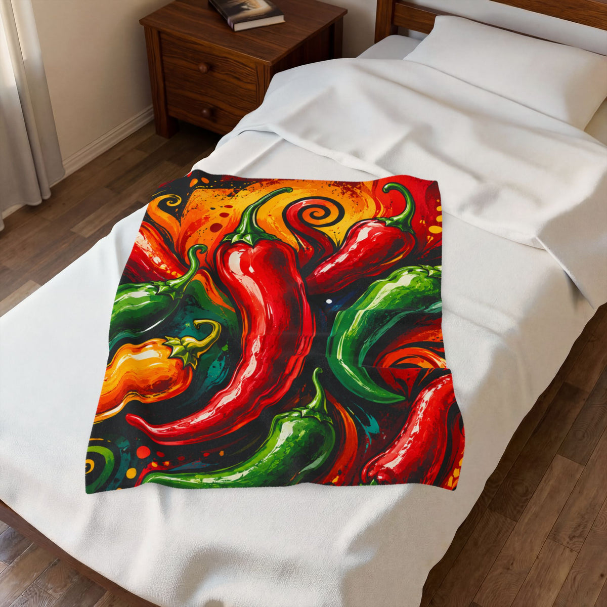Spicy Chili Pepper Velveteen Plush Blanket – Vibrant Southwestern Pepper Print Throw