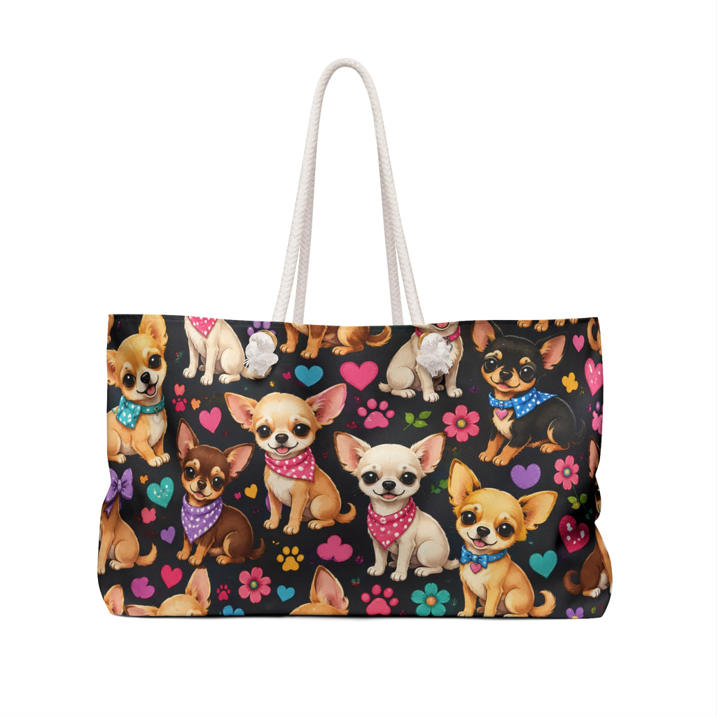 Chihuahua Pattern Weekender Bag | Cute Puppies, Hearts & Flowers