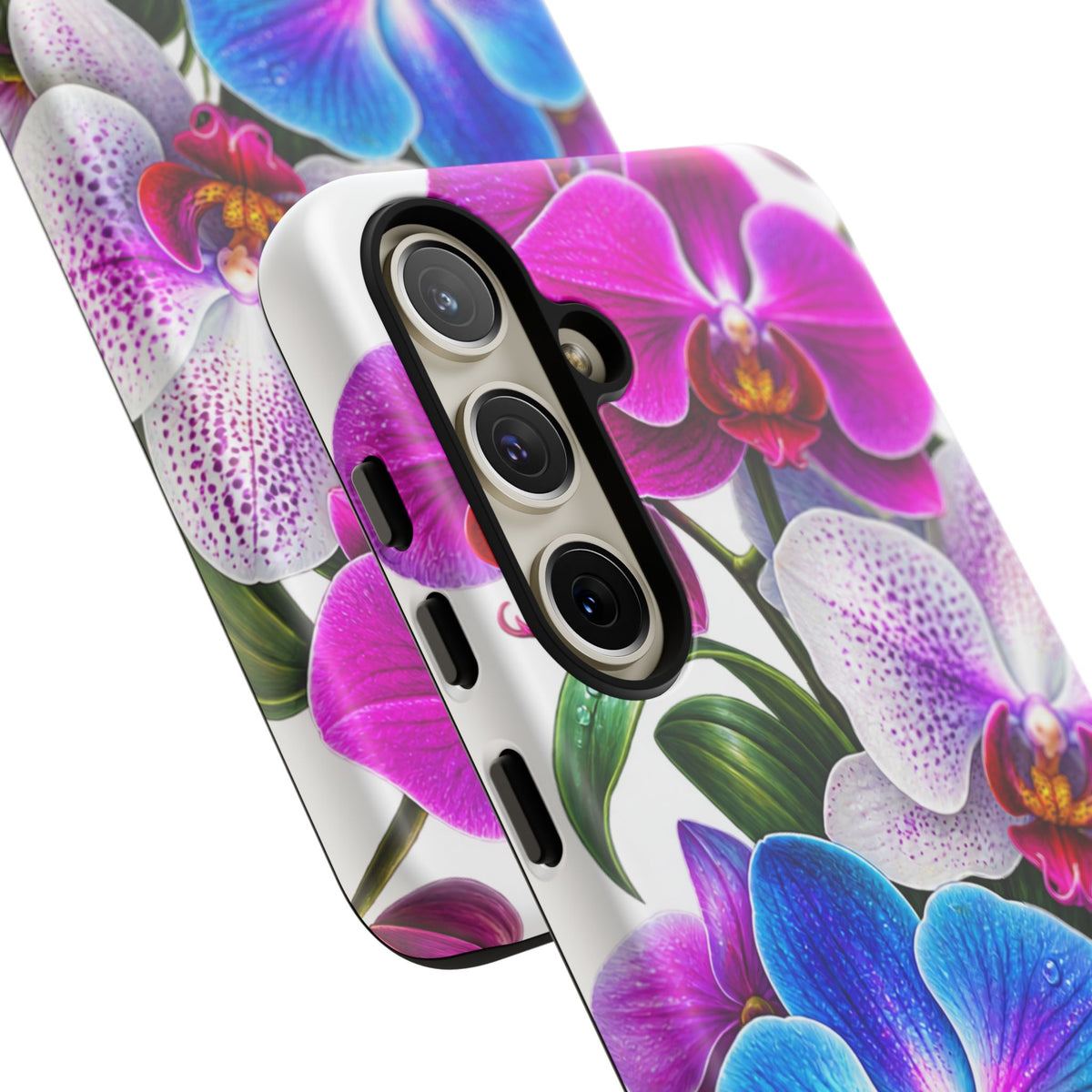 Orchid Floral Tough Phone Case – Vibrant Blue & Pink Orchid Protective Cover