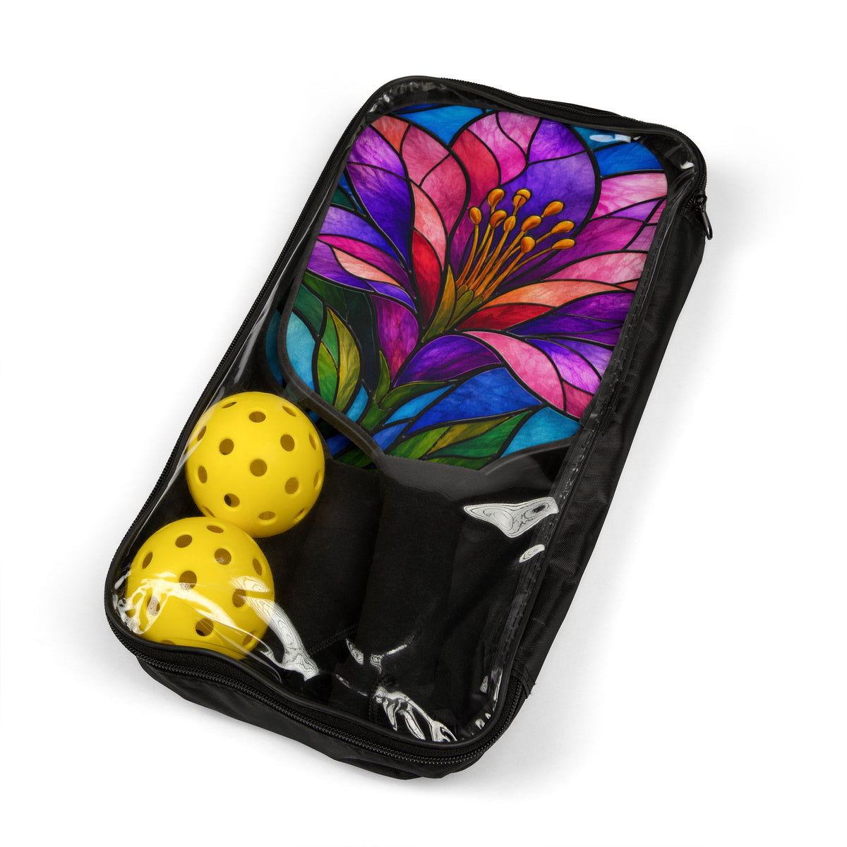 Pickleball Paddle Set — Stained Glass Floral Pickleball Kit (2 Paddles + Balls)