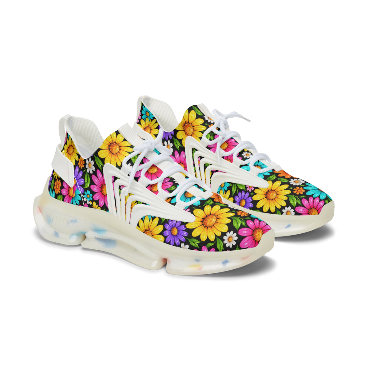 Floral Mesh Sneakers — Women's Colorful Daisy Athletic Shoes