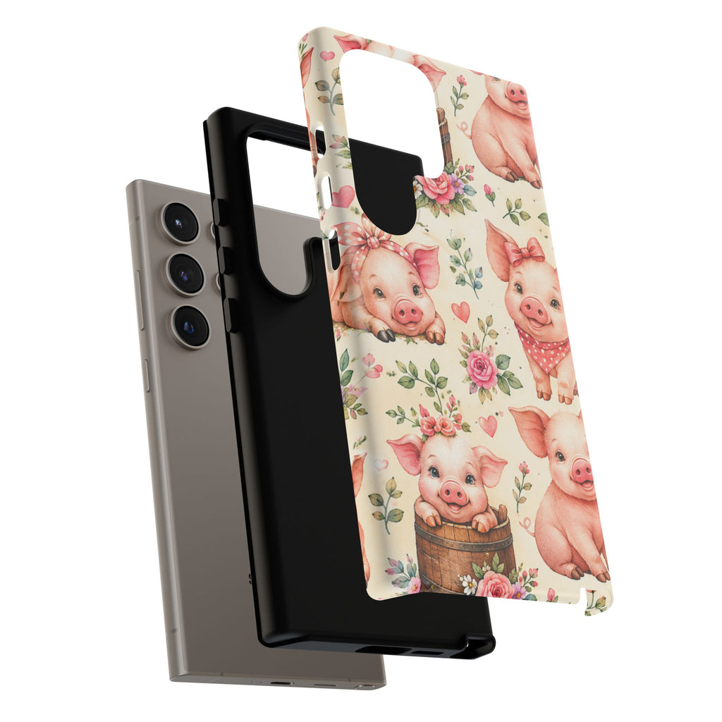 Cute Pink Piglet Phone Case — Vintage Floral Farm Animal iPhone Cover