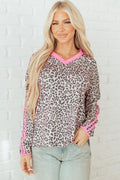Leopard Varsity Stripe V-Neck Long Sleeve Top