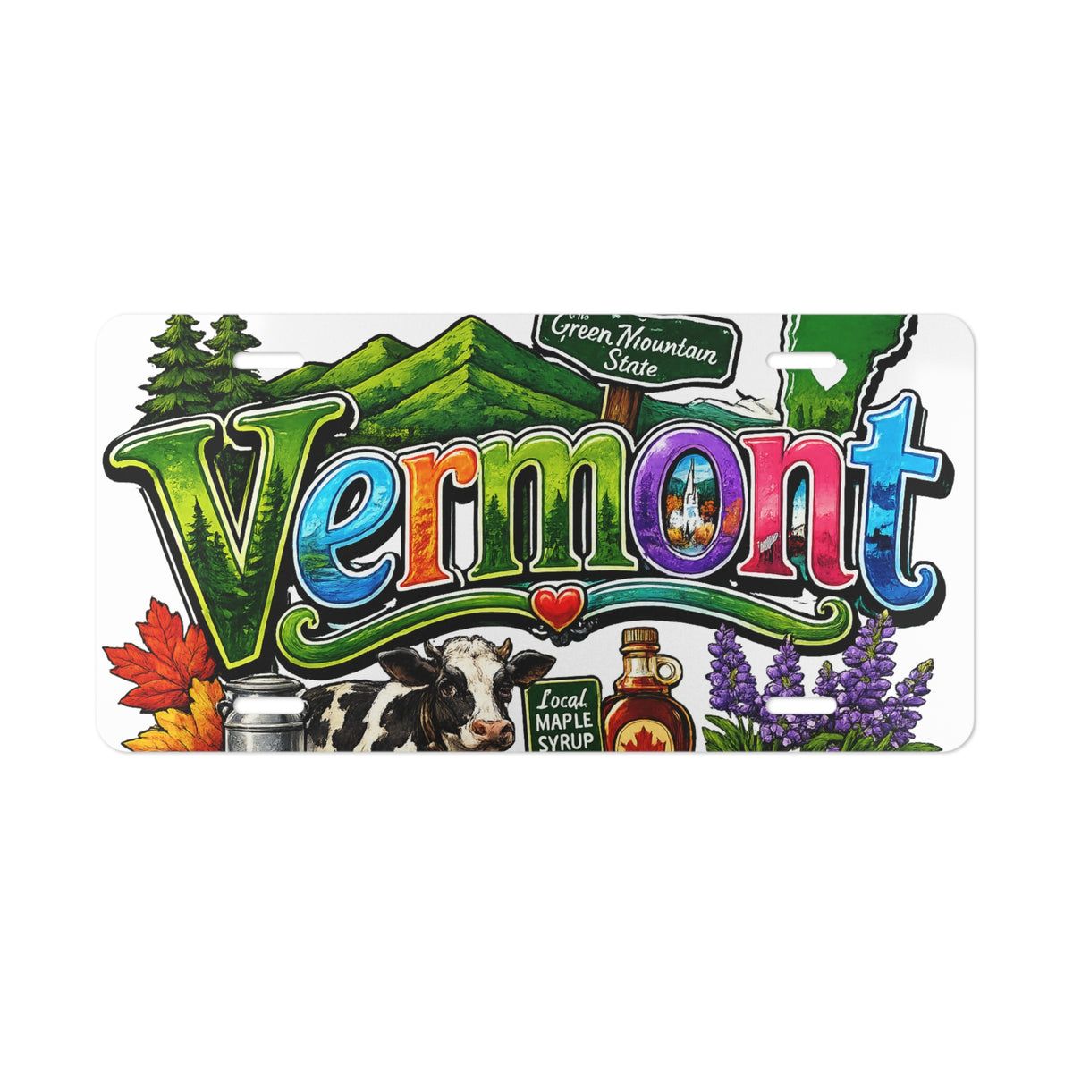 Vermont State Scenes Vanity Plate | Maple Syrup, Cow, Mountains