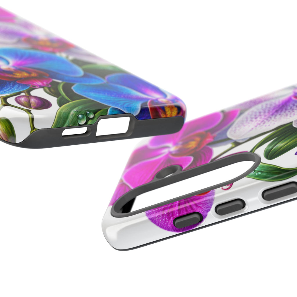 Orchid Floral Tough Phone Case – Vibrant Blue & Pink Orchid Protective Cover