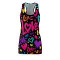Neon Graffiti "Love" Racerback Dress — Colorful Heart Print AOP