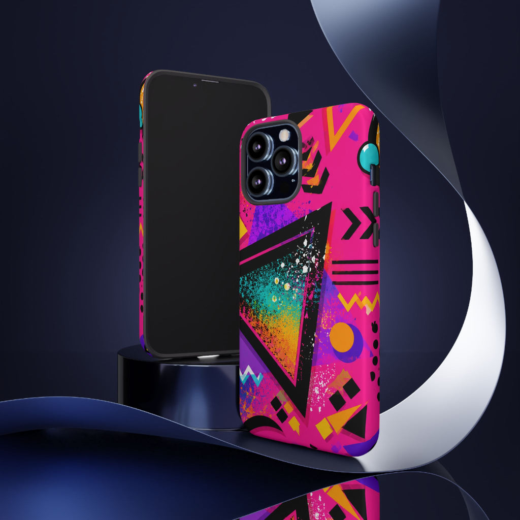 Retro 80s Geometric Phone Case — Neon Triangle Tough Case