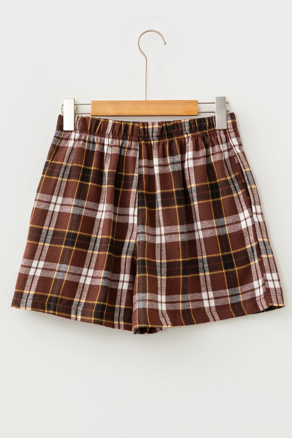 Plaid Button Front Elastic Waist Shorts
