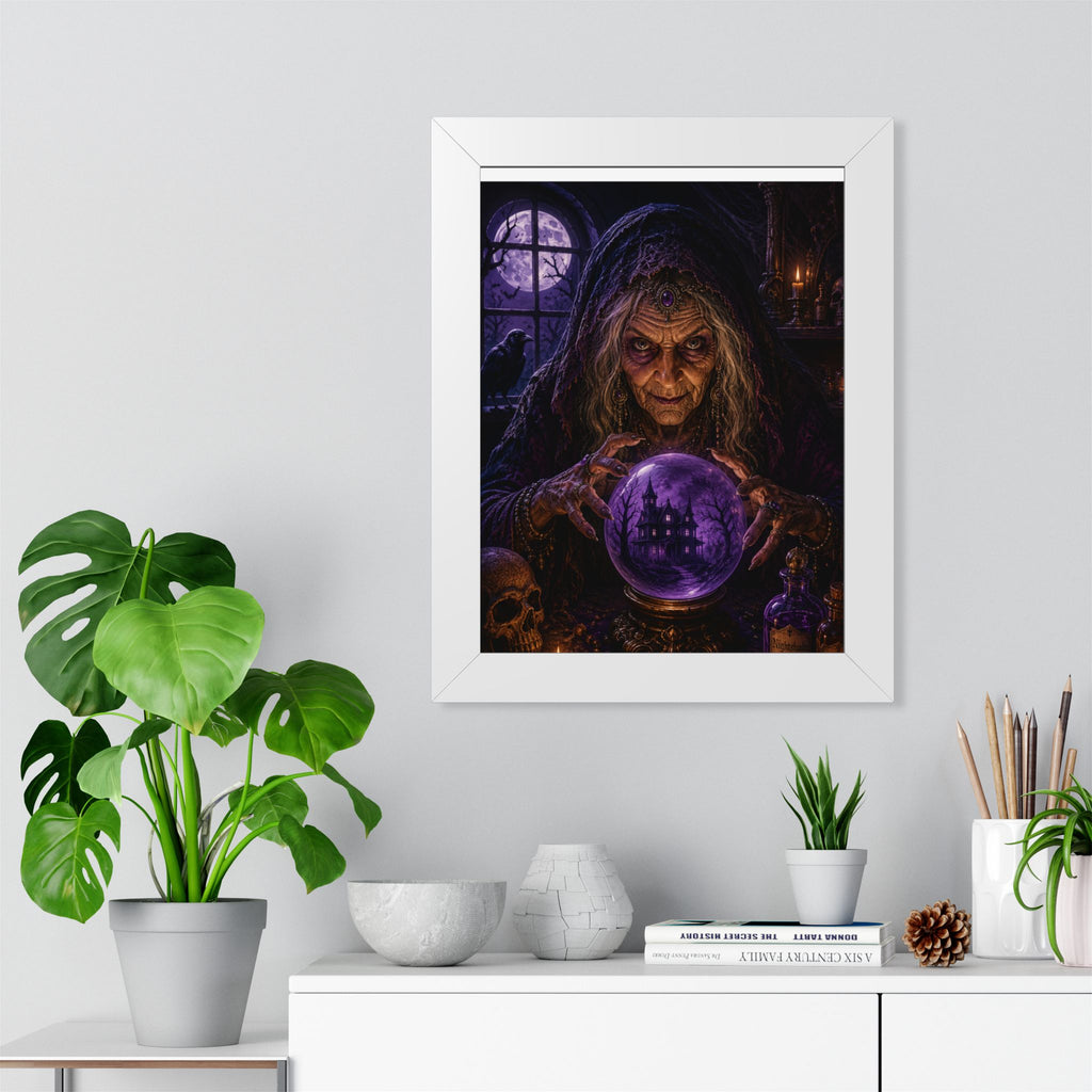 Witch with Crystal Ball Framed Poster | Halloween Wall Art