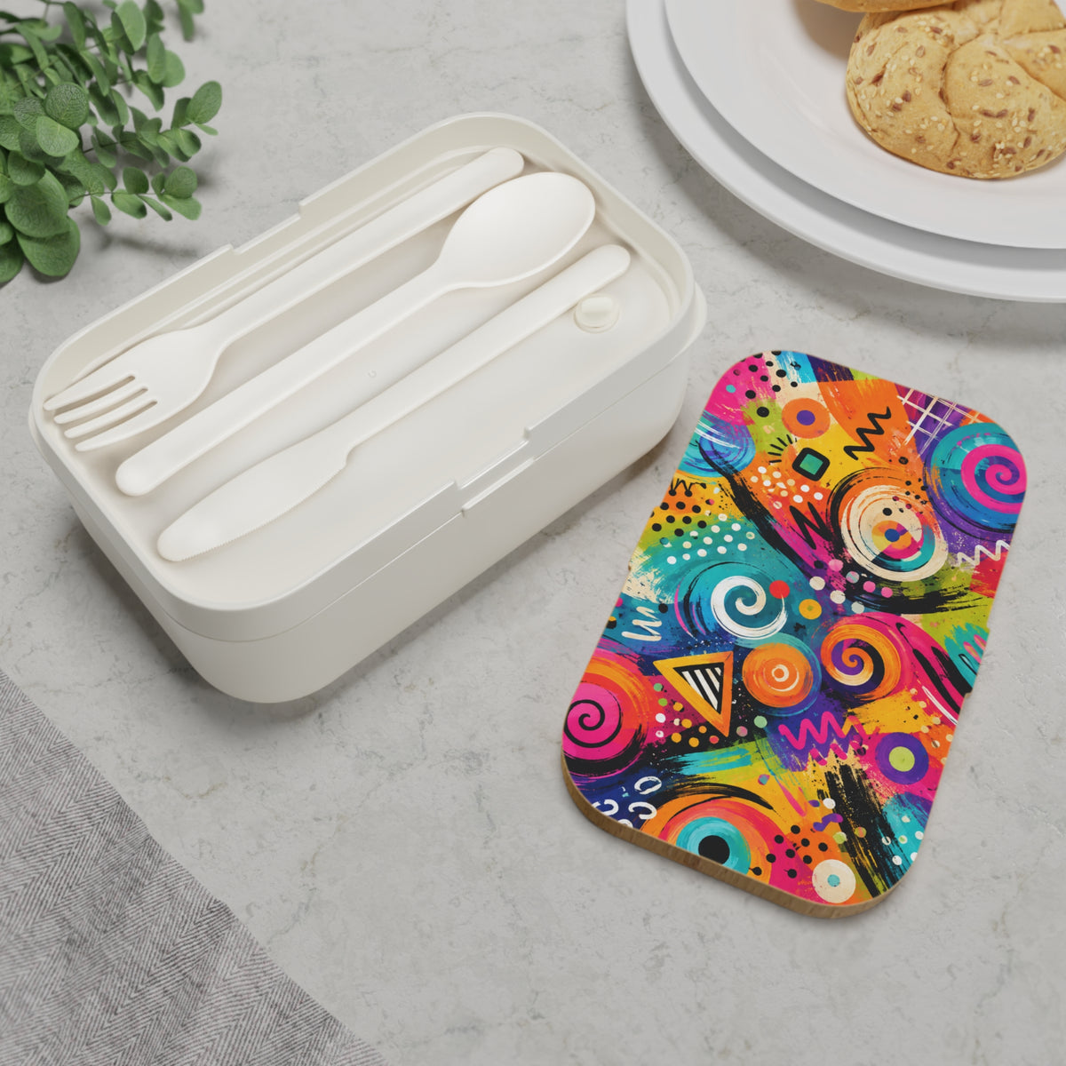 Colorful Abstract Bento Lunch Box — Bright Geometric Art Lunchbox