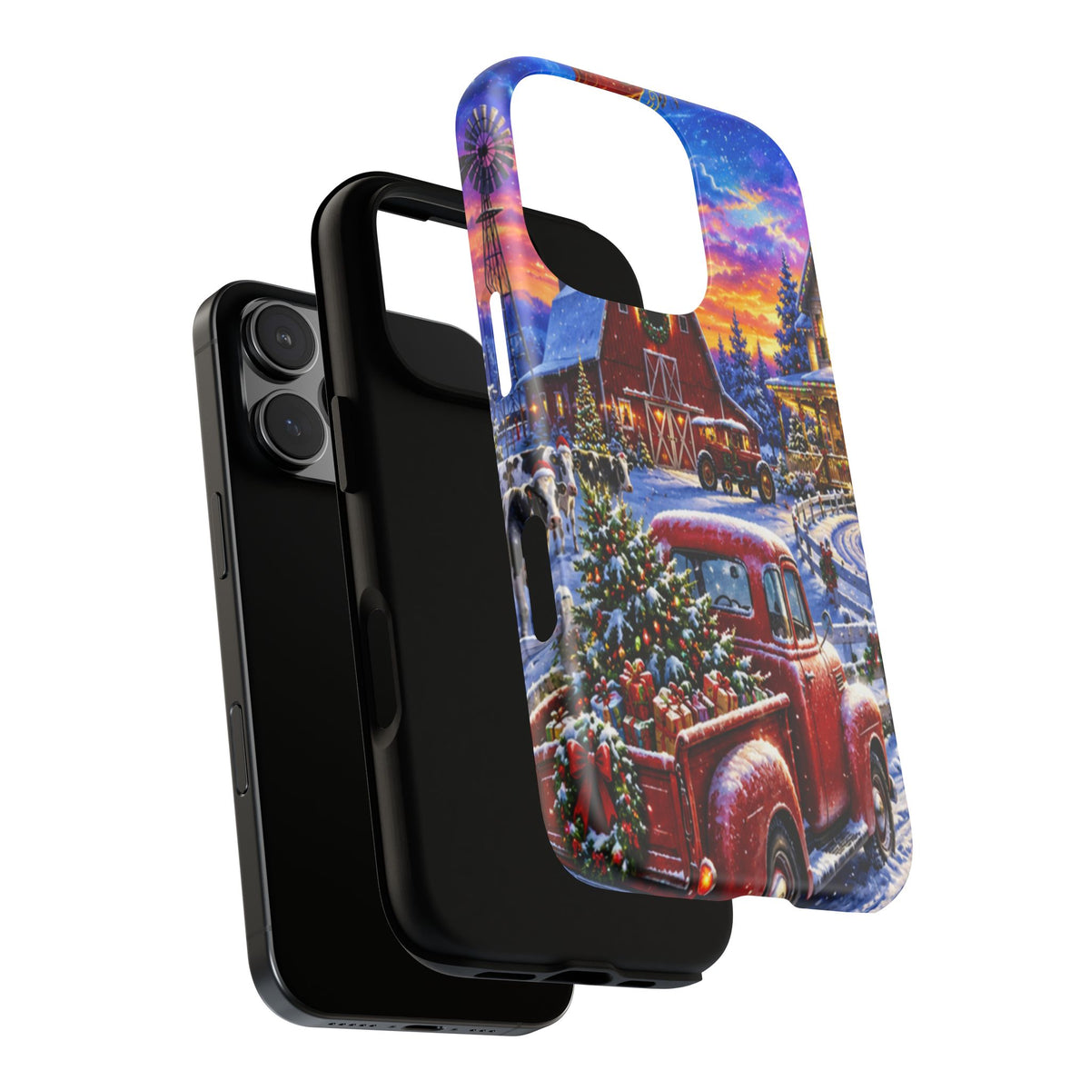Christmas Farm Phone Case — Vintage Red Truck in Snowy Holiday Scene