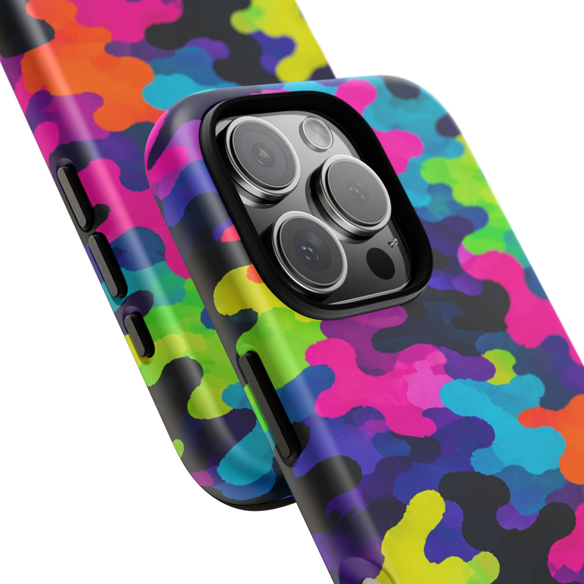 Neon Camo Tough Phone Case — Bright Rainbow Protective iPhone Cover