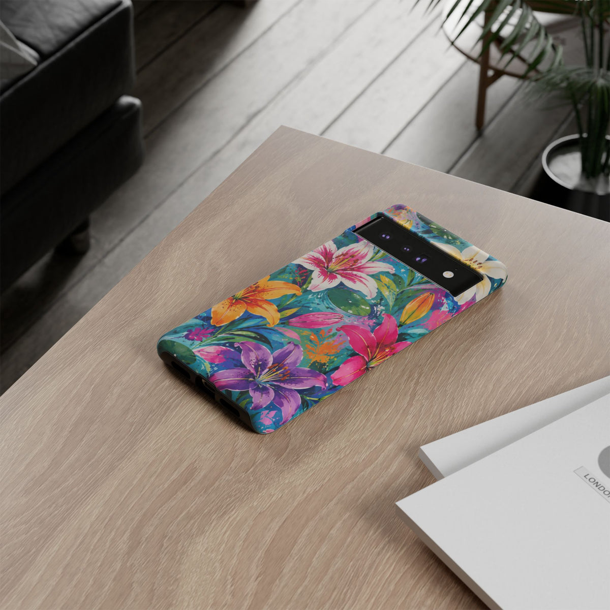 Floral Lily Tough Phone Case — Colorful Tropical Flower Protective Cover