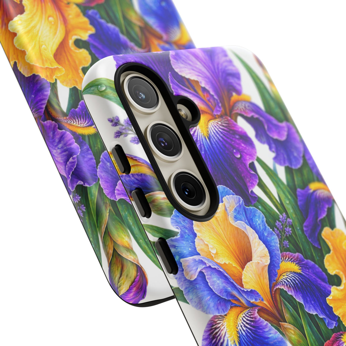 Floral Iris Tough Phone Case — Colorful Watercolor Iris Protective Cover