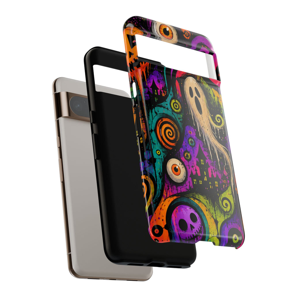Halloween Ghost Phone Case — Colorful Spooky Skull & Haunted House Tough Case