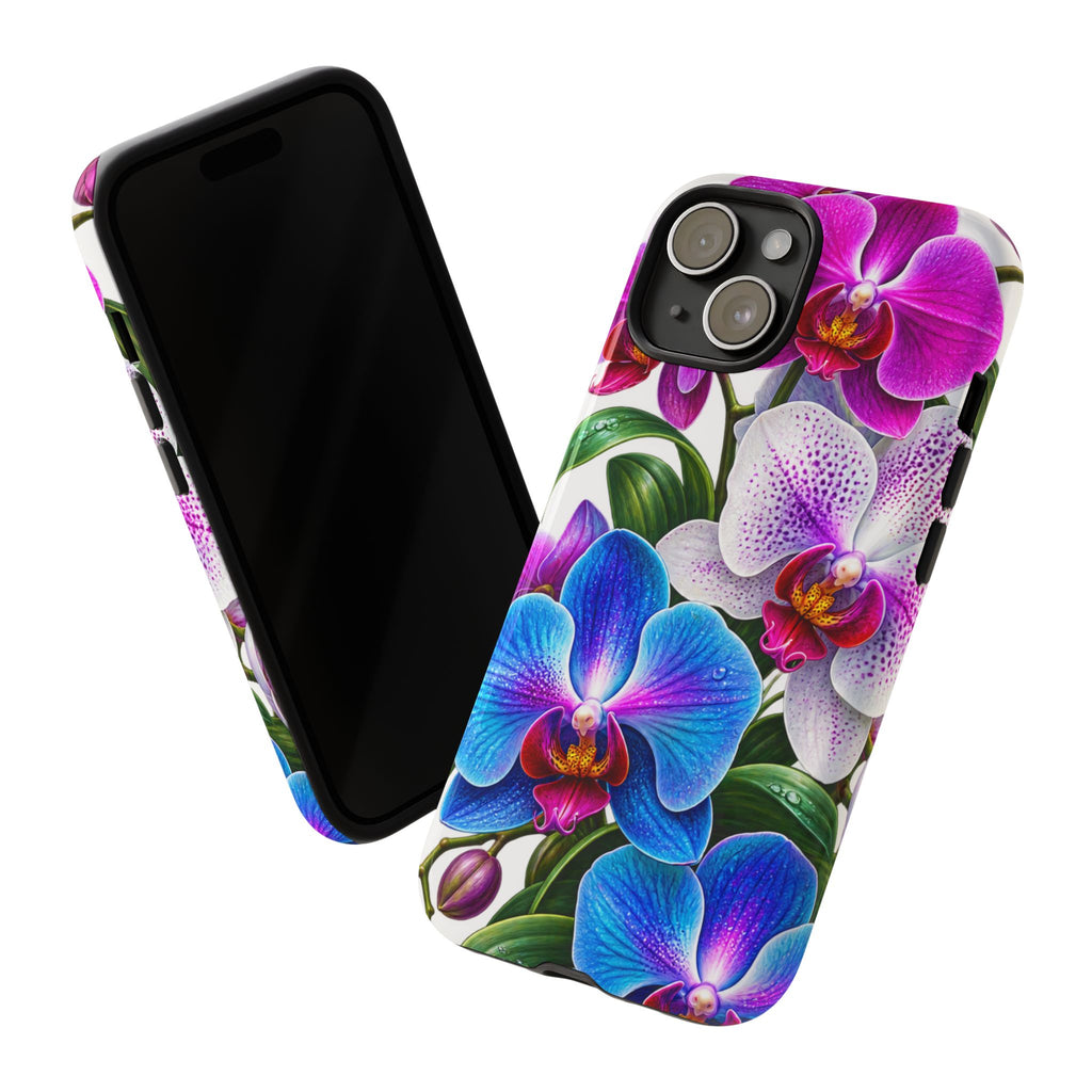 Orchid Floral Tough Phone Case – Vibrant Blue & Pink Orchid Protective Cover