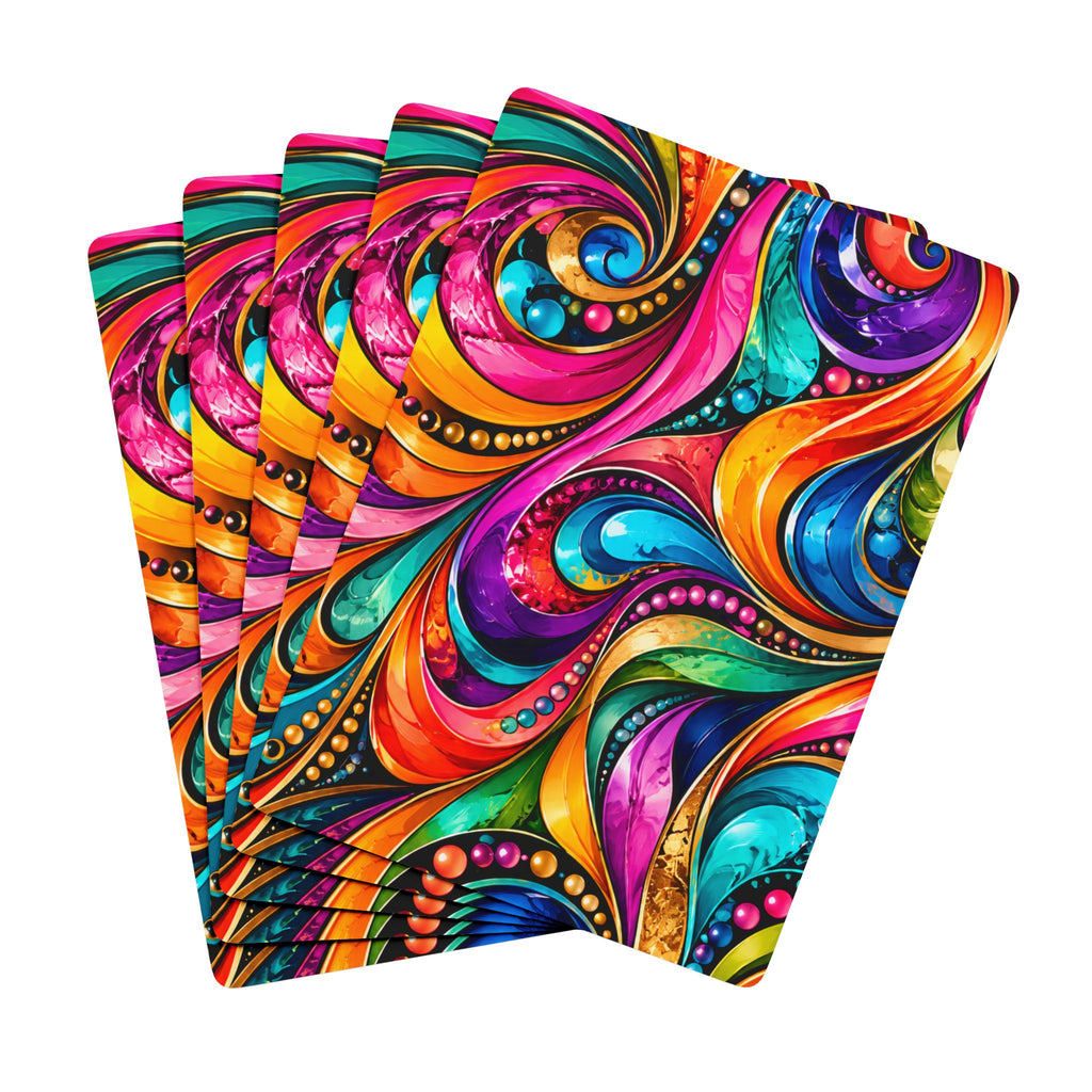 Vibrant Swirl Poker Playing Cards — Colorful Art Back, Classic Black Ace Face