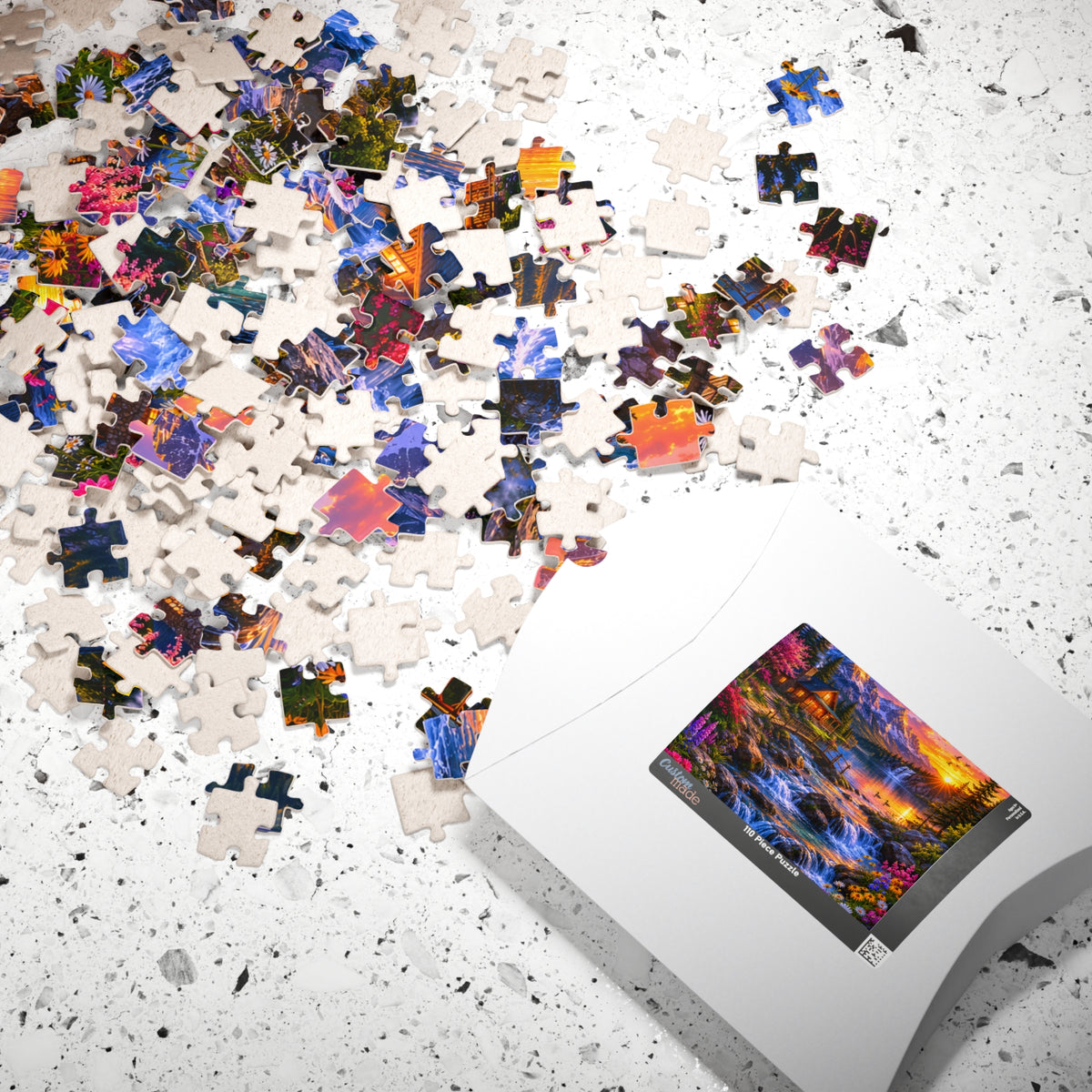 Lakeside Cabin Sunset Puzzle 520-Piece | Scenic Mountain Jigsaw