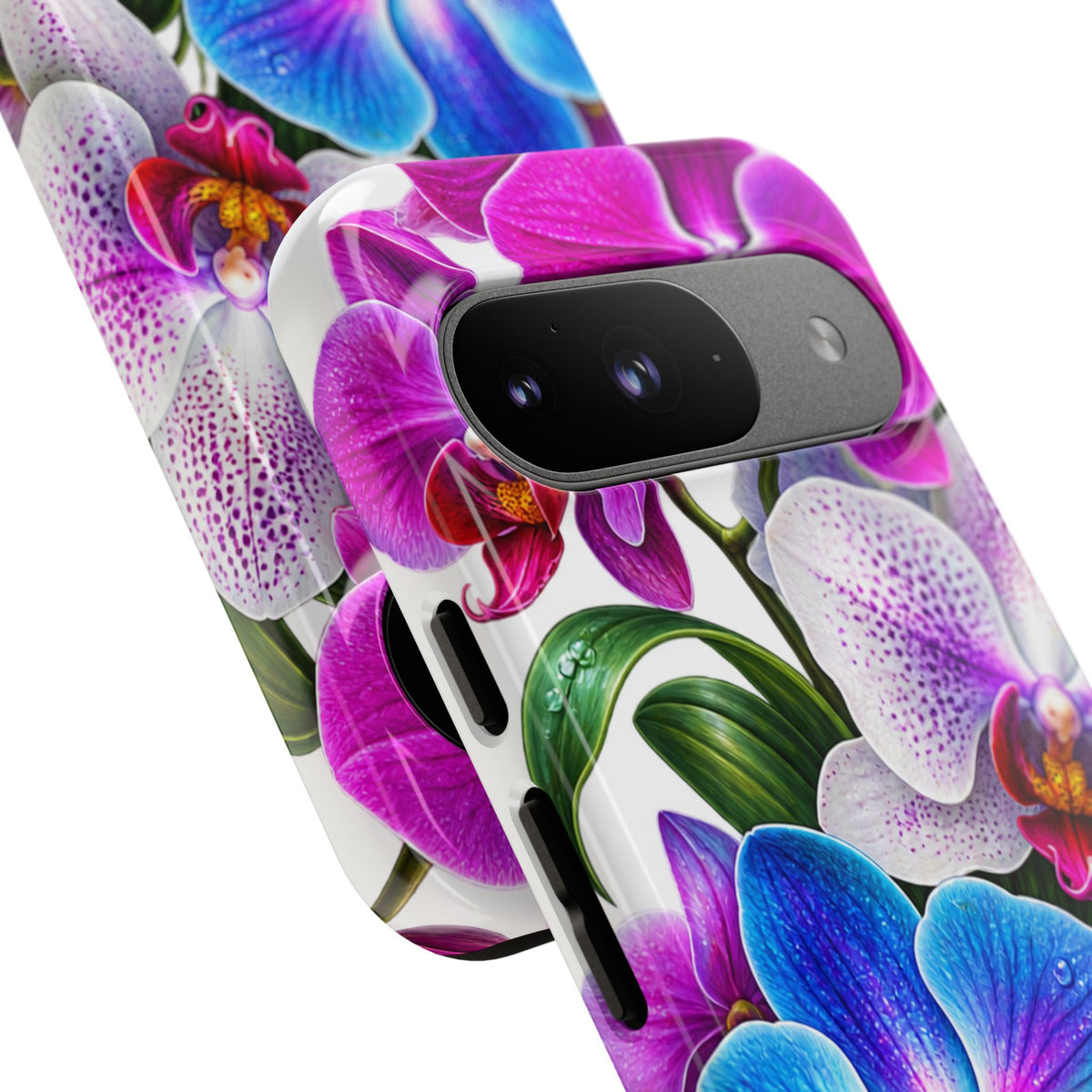 Orchid Floral Tough Phone Case – Vibrant Blue & Pink Orchid Protective Cover