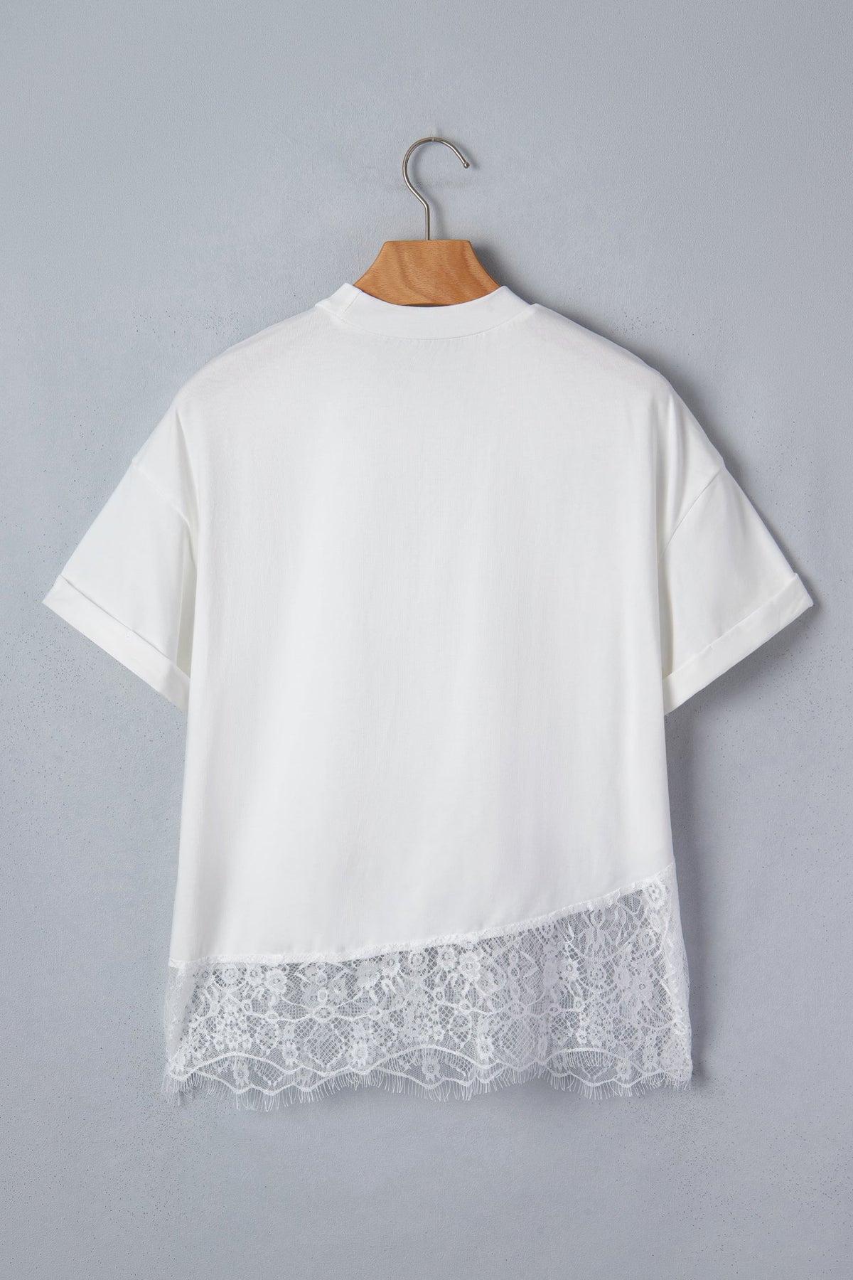 Solid Asymmetric Lace Hem Patchwork T-Shirt