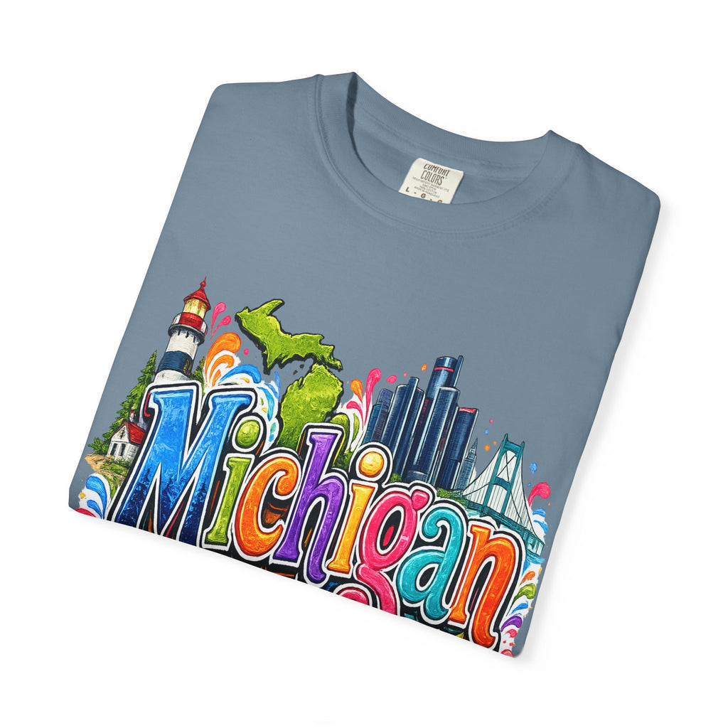 Michigan State Scene T-Shirt | Lighthouse, Skyline, Great Lakes
