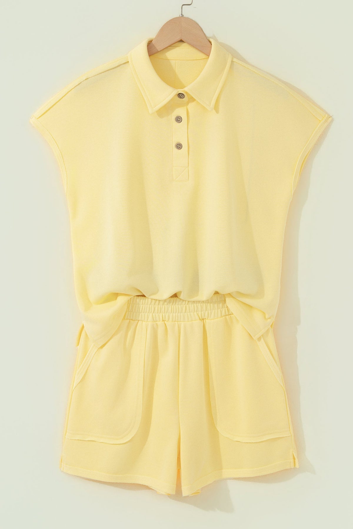 Solid Polo Tee & Elastic Waist Short Set