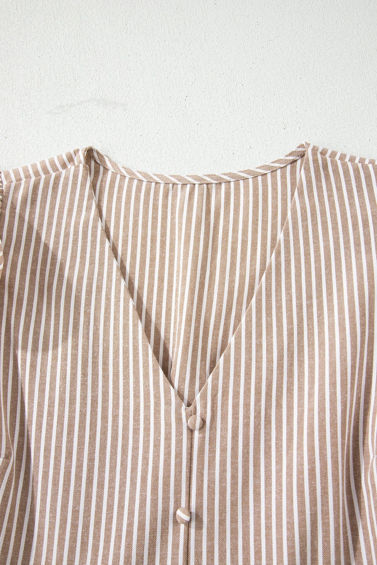 Stripe Flutter Sleeve Buttoned V-Neck Maxi Dress