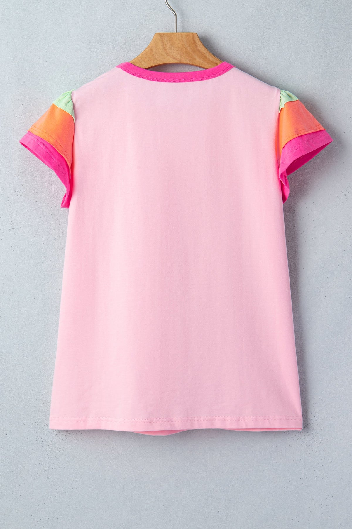 Colorblock Flutter Sleeve Round Neck T-Shirt